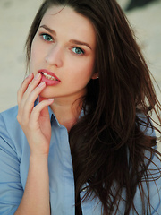 Serena Wood strips outdoors showing off her plump pussy.